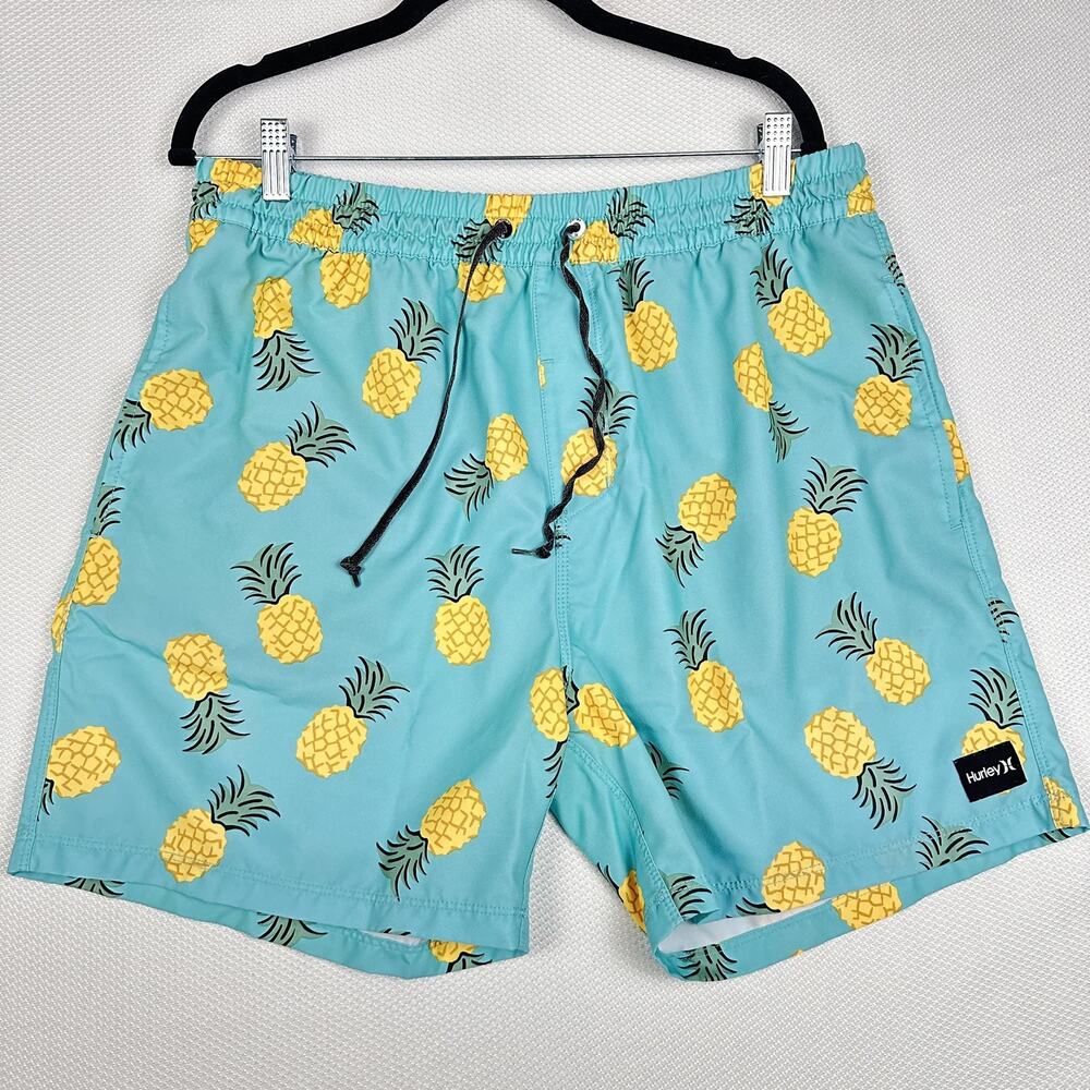 Hurley Shorts Mens XL Blue Pineapple Print Swim Trunks Elastic Waist Tropical - Picture 1 of 10